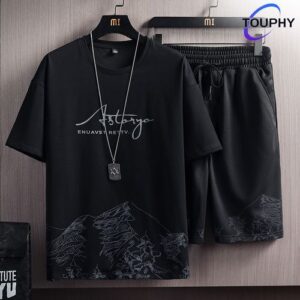 touphy t shirts +shorts 100% cotton men's short sleeve set black