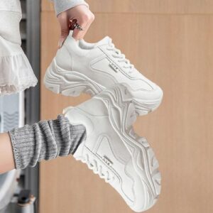 Home new premiun elegant female fashionable lace up sneakers white