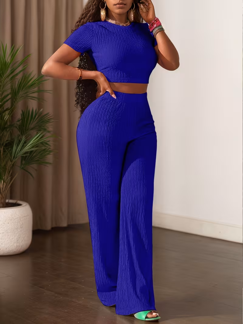 men’s solid color short sleeve top & wide leg pants casual set men’s solid color short sleeve top & wide leg pants casual set