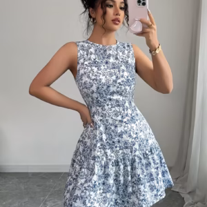 Home women’s retro floral a line dress – elegant flared skirt