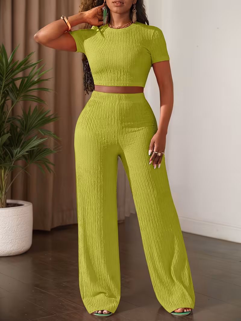 men’s solid color short sleeve top & wide leg pants casual set men’s solid color short sleeve top & wide leg pants casual set