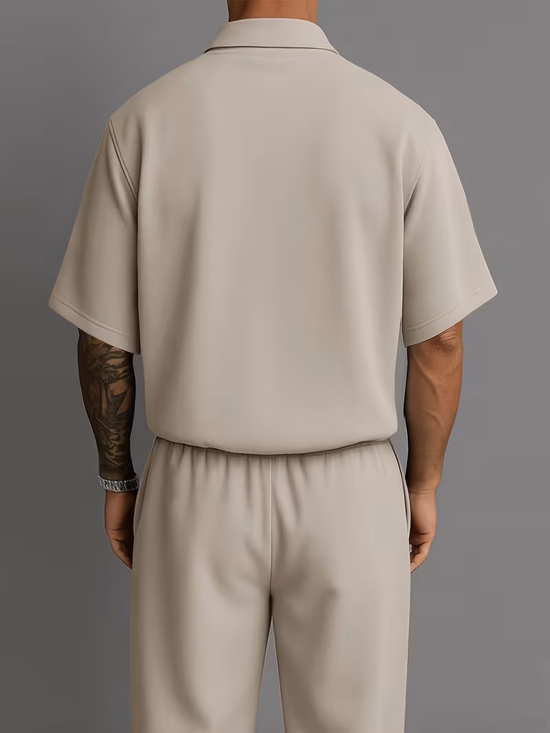 men’s solid color short sleeve shirt & long pants casual set men’s solid color short sleeve shirt & long pants casual set