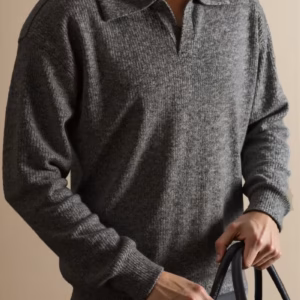 american style casual knit lapel sweatshirt for men, autumn long sleeve shirt base layer